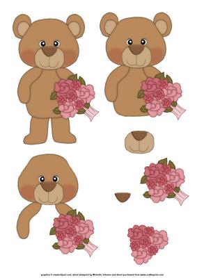 Cute Valentine Bear with Roses Deoupage