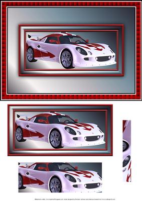White and Red Sports Car Card Front with Pyramage