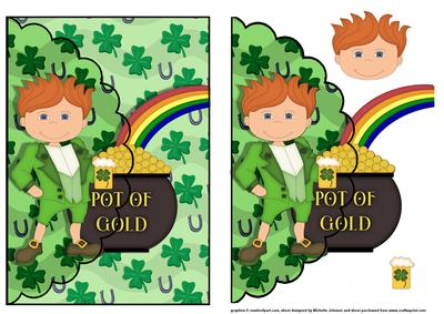 Boy St Patricks Pot of Gold Scallop Envelope Card