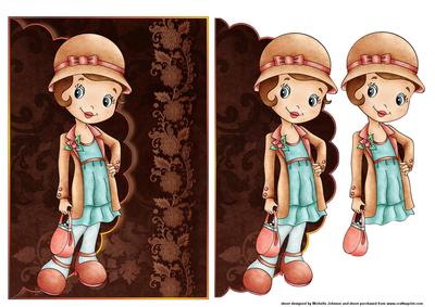 1920's Cute Vintage Girl Scalloped Edge Envelope Card