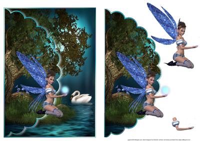 Fairy at Swan Lake Scalloped Edge Envelope Cards