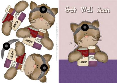 Get Well Soon Female Card Front with Decoupage