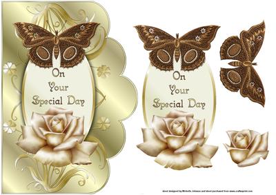 Special Day Gold Rose and Butterfly Scalloped Edge Card