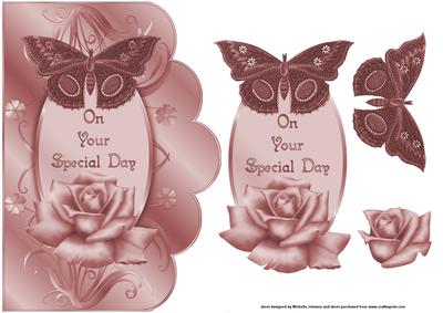 Special Day Blush Rose and Butterfly Scalloped Edge Card