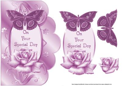 Special Day Purple Rose and Butterfly Scalloped Edge Card