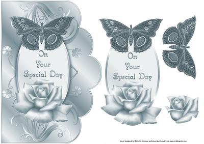 Special Day Silver Rose and Butterfly Scalloped Edge Card