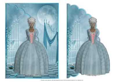 Victorian Lady Rococco in Blue Scalloped Edge Envelope Card