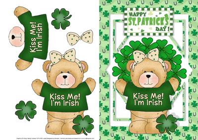 Kiss Me I'm Irish Female Teddy Card Front with Decoupage