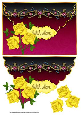 With Love Yellow Roses Scalloped Edge Envelope Card