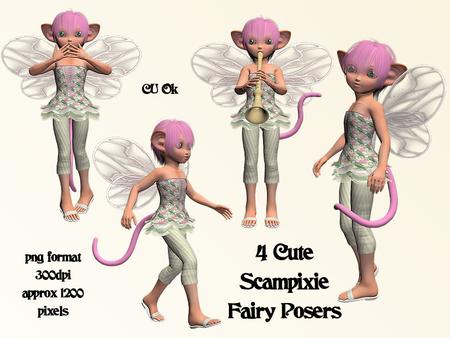 4 Cute Scampixie Fairy Poser Tubes