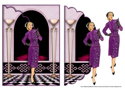 Purple Elegance Art Deco Lady Scalloped Edge Envelope Card