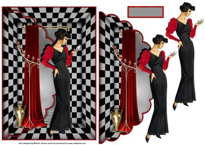 Black and Red Elegance Art Deco Scalloped Edge Envelope Card