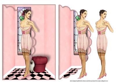 Naughty in Pink Art Deco Lady Scalloped Edge Envelope Card