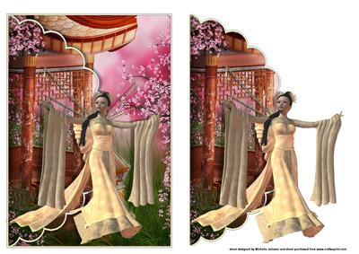 Oriental Beauty Scalloped Edge Envelope Card