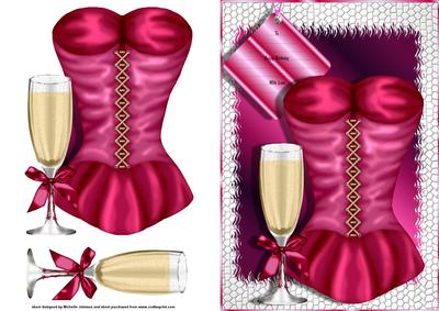 Pink Corset and Champagne Glass Card Front