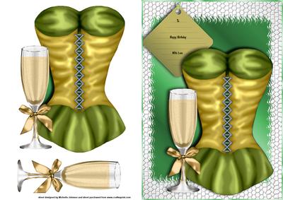 Yellow and Green Corset and Champagne Card Front