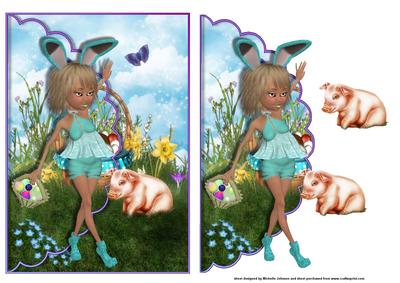 Easter Scene Mavka Bunny and Pig Scalloped Card