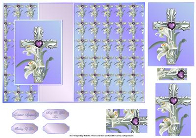 Sympthy Cross and Lilies Rectangle Fold Back Card