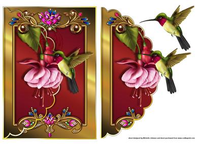 Hummimgbird and Fuschia Scalloped Edge Envelope Card