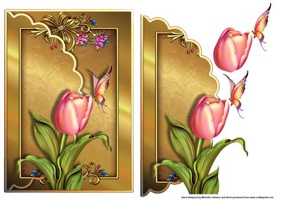 Beautiful Butterfly and Tulip Scalloped Edge Envelope Card
