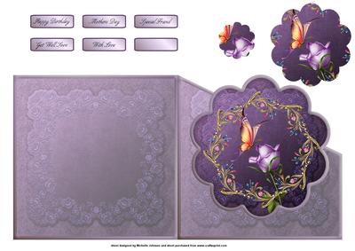 Beautiful Butterfly and Lilac Rose Scalloped Over the Edge C