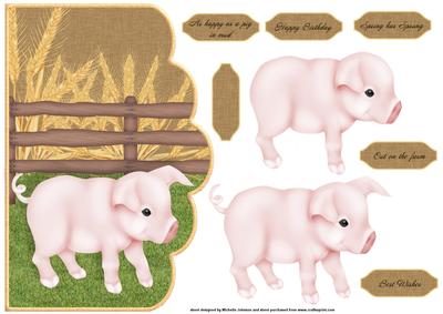 Little Piggy Out on the Farm Scalloped Edge Card