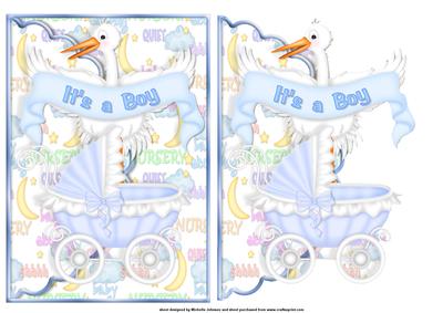It's a Boy Stork and Pram Scalloped Edge Card