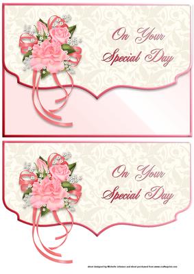 Special Day Pink Rose Corsage Scalloped Edge Envelope Card