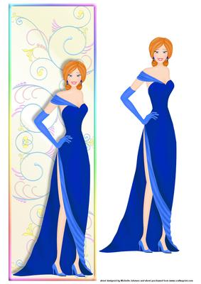 Caucasian Lady in a Blue Dress Large Dl Card Topper