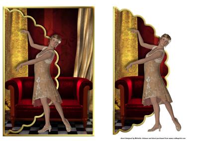 1920's Flapper Art Deco Lady Scalloped Edge Envelope Card