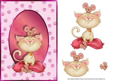 Cat and Mouse Best Friends Card Front with Decoupage