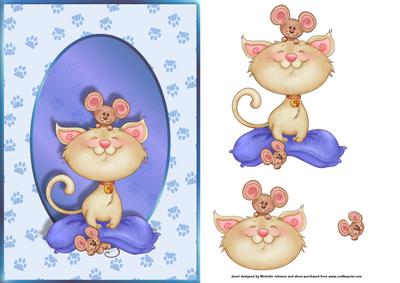 Cat and Mouse Best Friends Blue Card Front