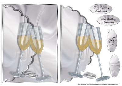 Silver Wedding Champagne Glasses Scalloped Envelope Card