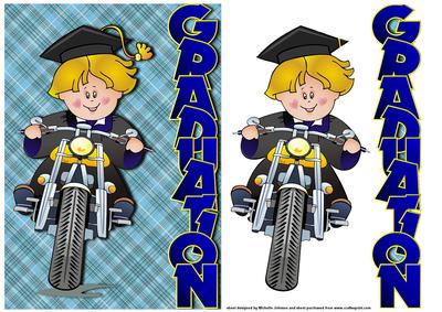 Graduation Biker Card Front with Decoupage
