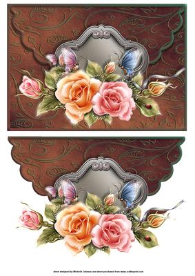 Beautiful Roses and Butterflies Scalloped Edge Envelope Card