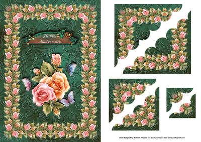 Vintage Style Roses and Butterflies Anniversary Deckle Edge