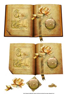 Golden Wedding Book Sheet with Decoupage