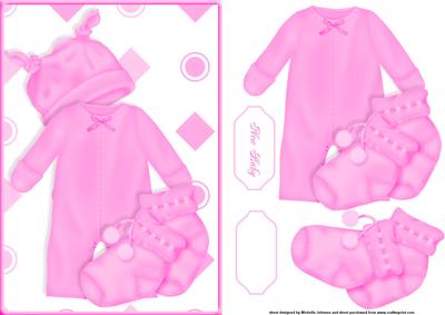New Baby Girl Pink Card Front with Decoupage