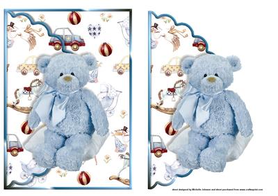 Teddy God Bless Baby Boy Scalloped Edge Envelope Card