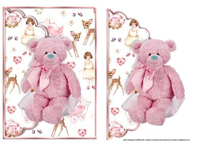 Teddy God Bless Baby Girl Scalloped Edge Envelope Card