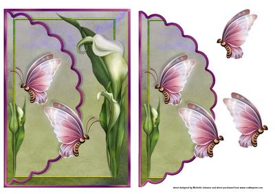 Beautiful Butterflies and Lilies Scalloped Edge Card
