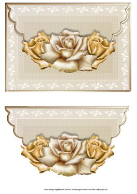 Cream Antique Roses Scalloped Edge Envelope Card