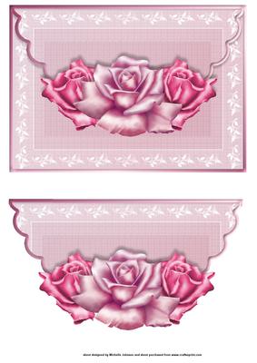 Pink Antique Roses Scalloped Edge Envelope Card