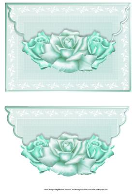 Mint Green Pastel Roses Scalloped Edge Envelope Card