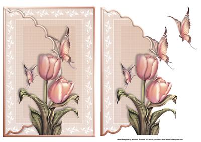 Beautiful Blush Butterflies and Tulips Envelope Card