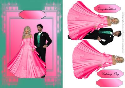 Cerise and Teal Bride and Groom Card Front
