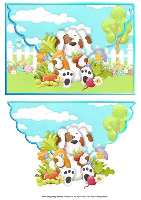 A Dogs Day in the Garden Scalloped Edge Envelope Card