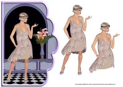 1920's Flapper Dancer Scallope Edge Curve Card