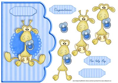 Baby Boy Giraffe Scallope Curve Card