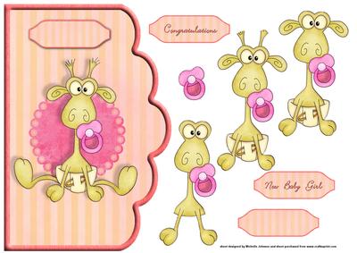 Baby Girl Giraffe Scallope Curve Card